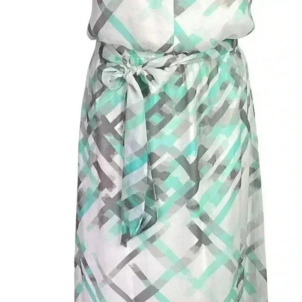 Vince Camuto Women 14 Scarf Print Maxi Dress Multi Keyhole Halter Sleeveless - Picture 3 of 11
